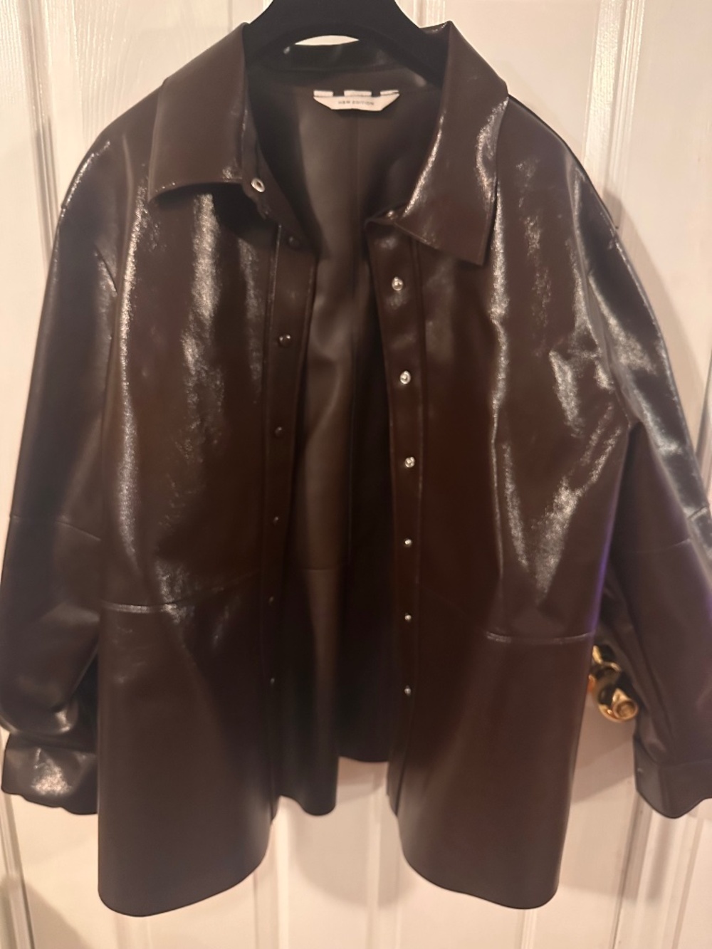 Burgundy H&M Patent Faux Leather Shirt Jacket